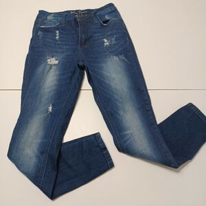 Blue Desire Womens 5 Skinny Jean Blue Medium Wash High Rise Stretch Wisker Denim